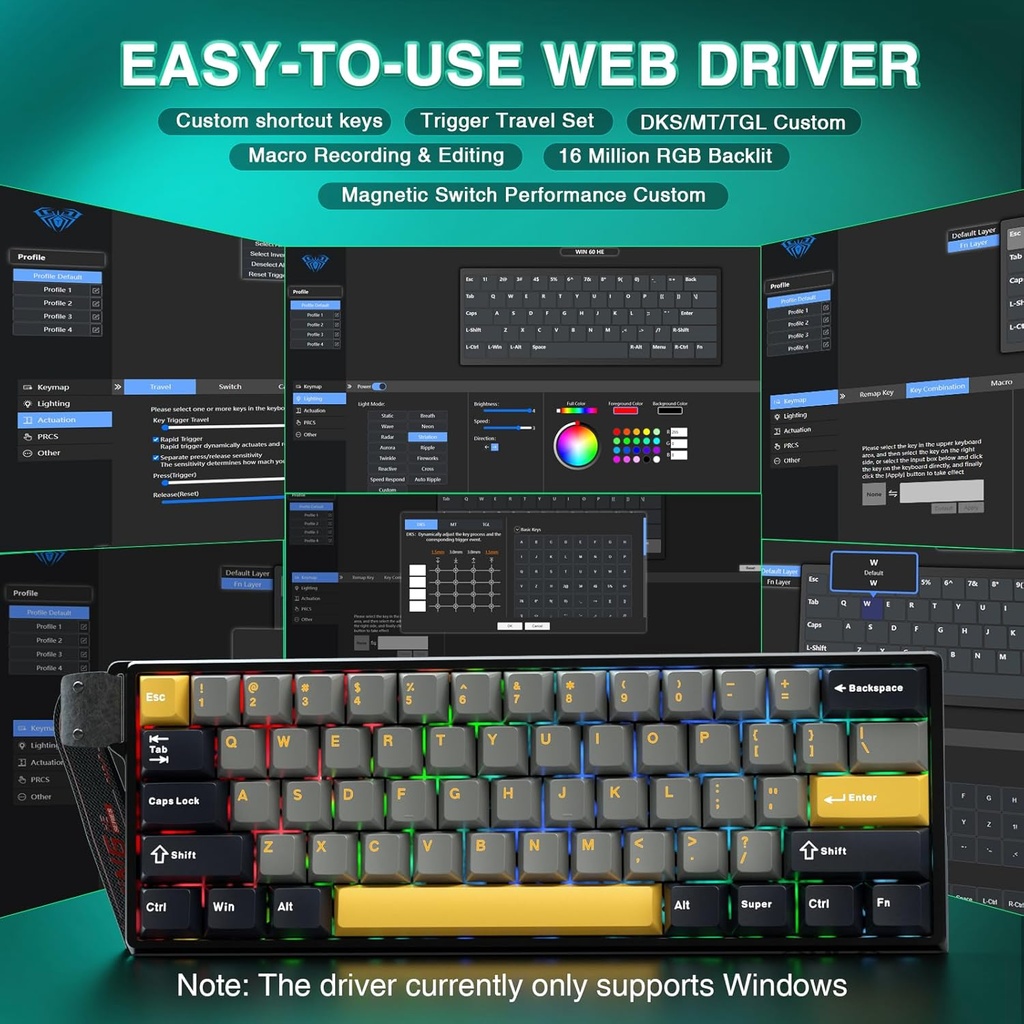 AULA WIN60HE MAX Mechanical Gaming Keyboard Wired - Wing magnetic switch ( Light Gray+Dark Gray+Yellow)