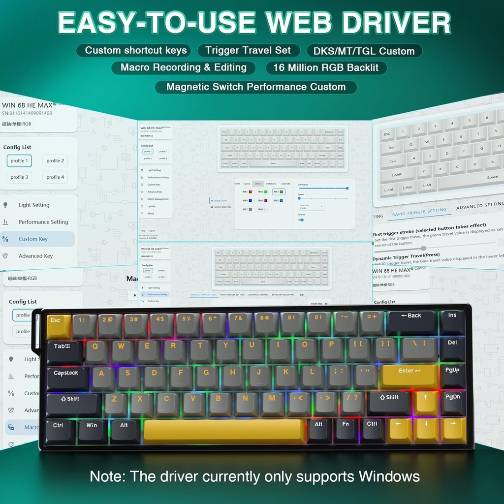 AULA WIN60HE MAX Mechanical Gaming Keyboard Wired - Wing magnetic switch ( Gray+Yellow+Black )