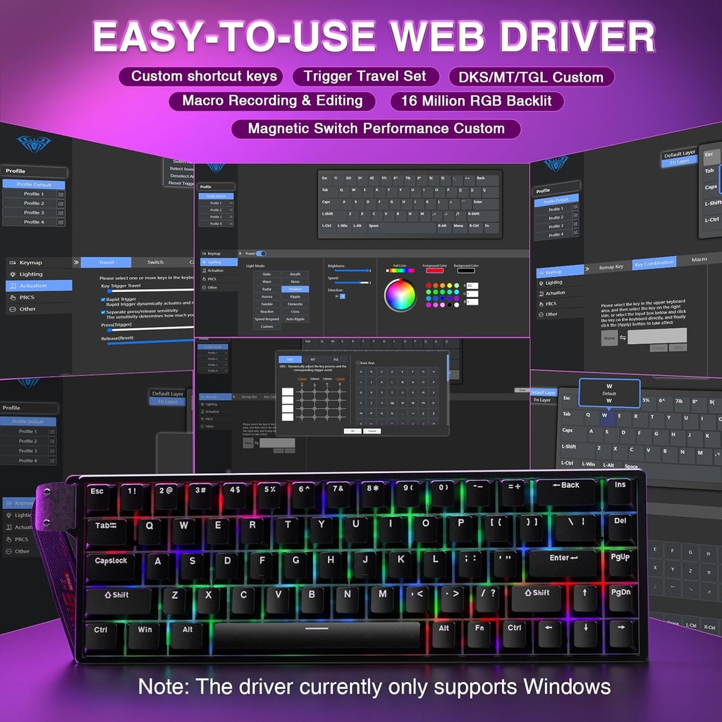 AULA WIN60HE MAX Mechanical Gaming Keyboard Wired - Gray Wood magnetic switch ( Black )