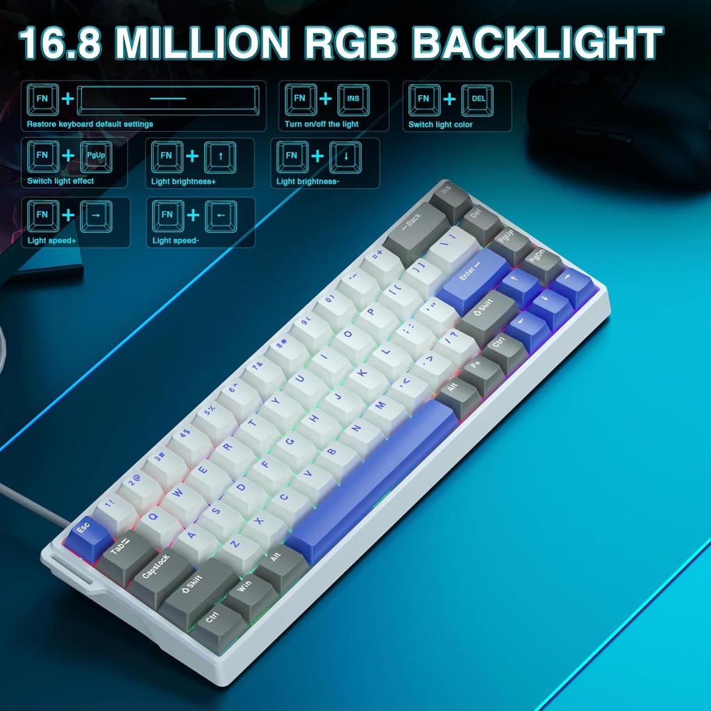 AULA WIN60HE MAX Mechanical Gaming Keyboard Wired - Wing magnetic switch ( White+Gray+blue )