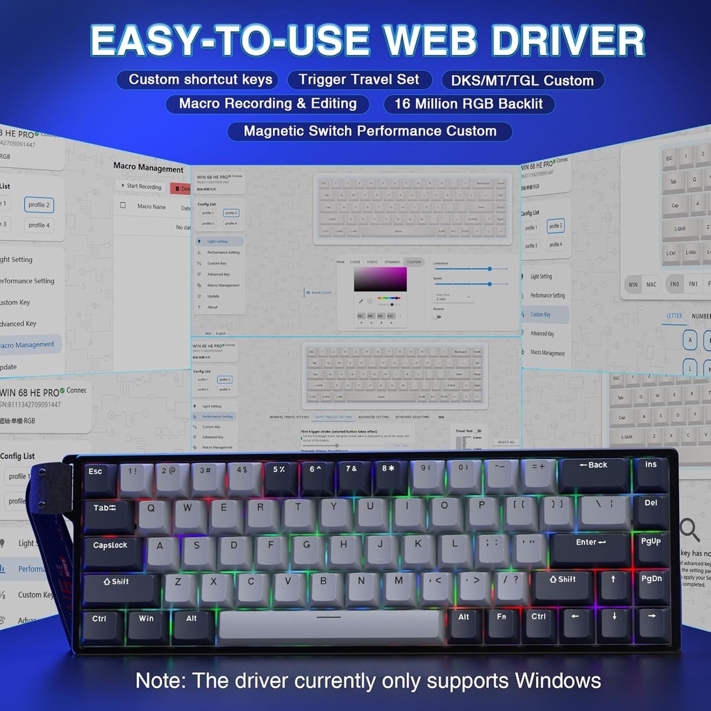 AULA WIN68HE PRO Mechanical Gaming Keyboard Wired - XingYi magnetic switch ( Light grey + dark grey )
