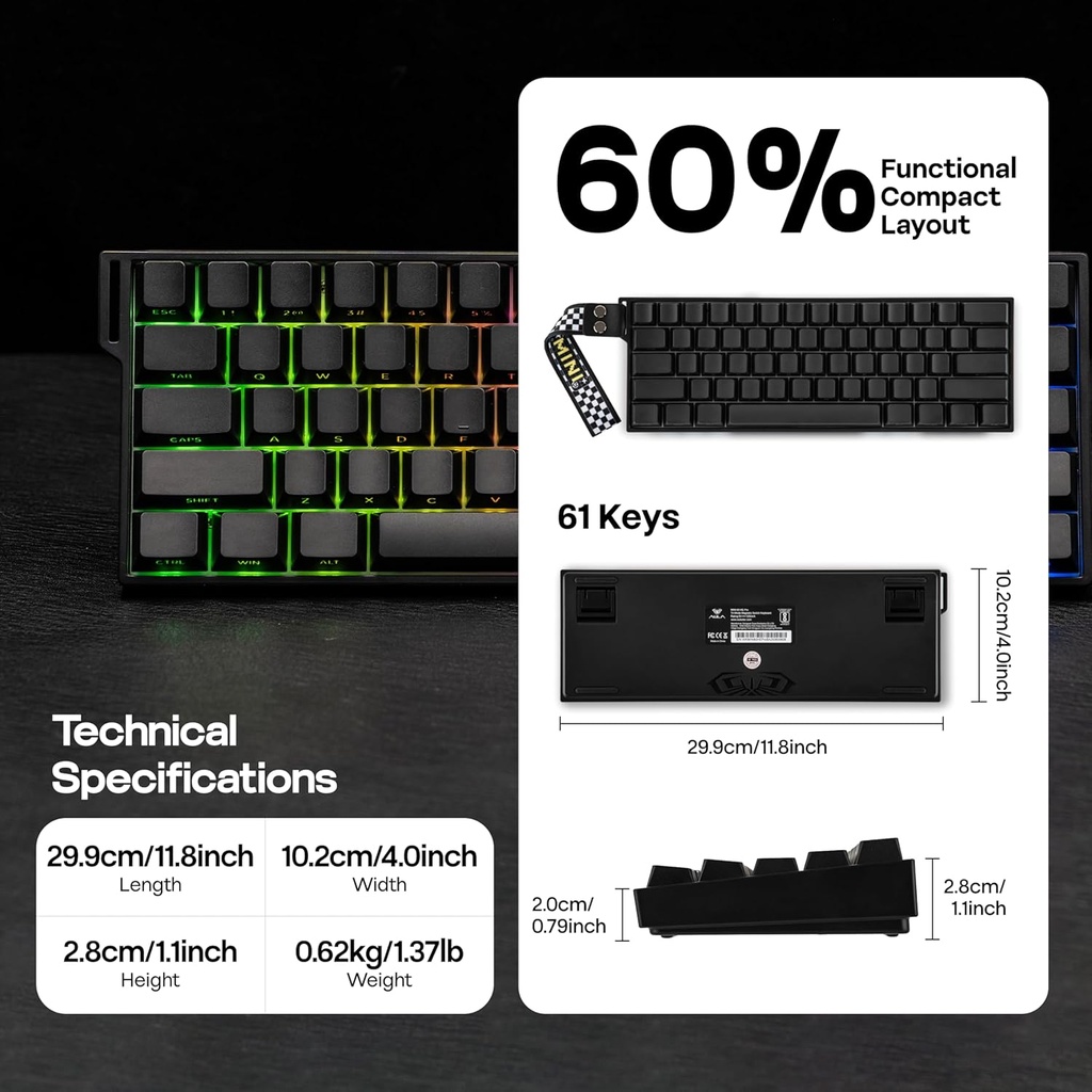Aula Mini60HE PRO Wireless  Gaming Keyboard - Stormrise Magnetic ( Black Side-engraved keycaps )