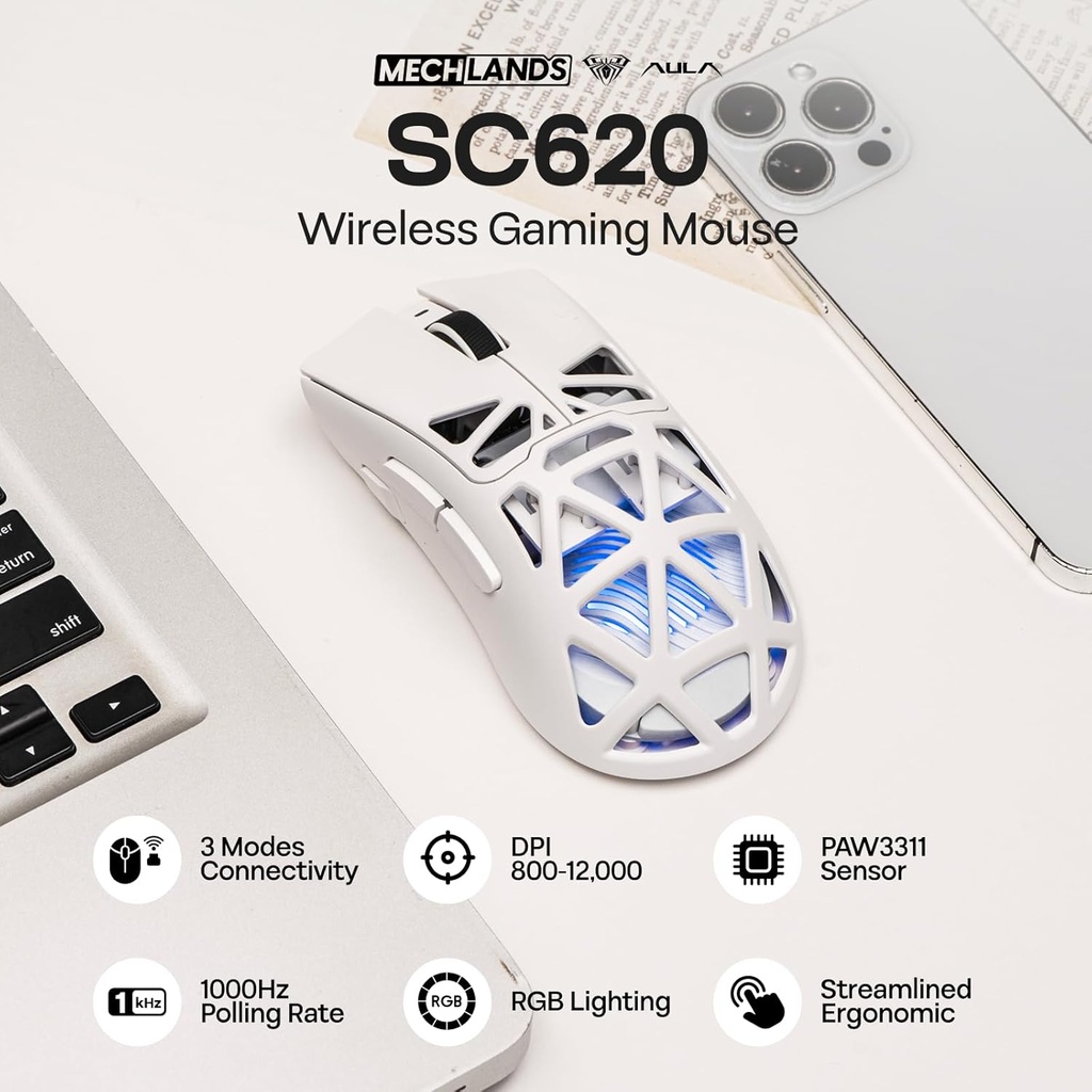 MOUSE AULA SC620 Wireless Gaming Mouse - BLACK 12,000 DPI 