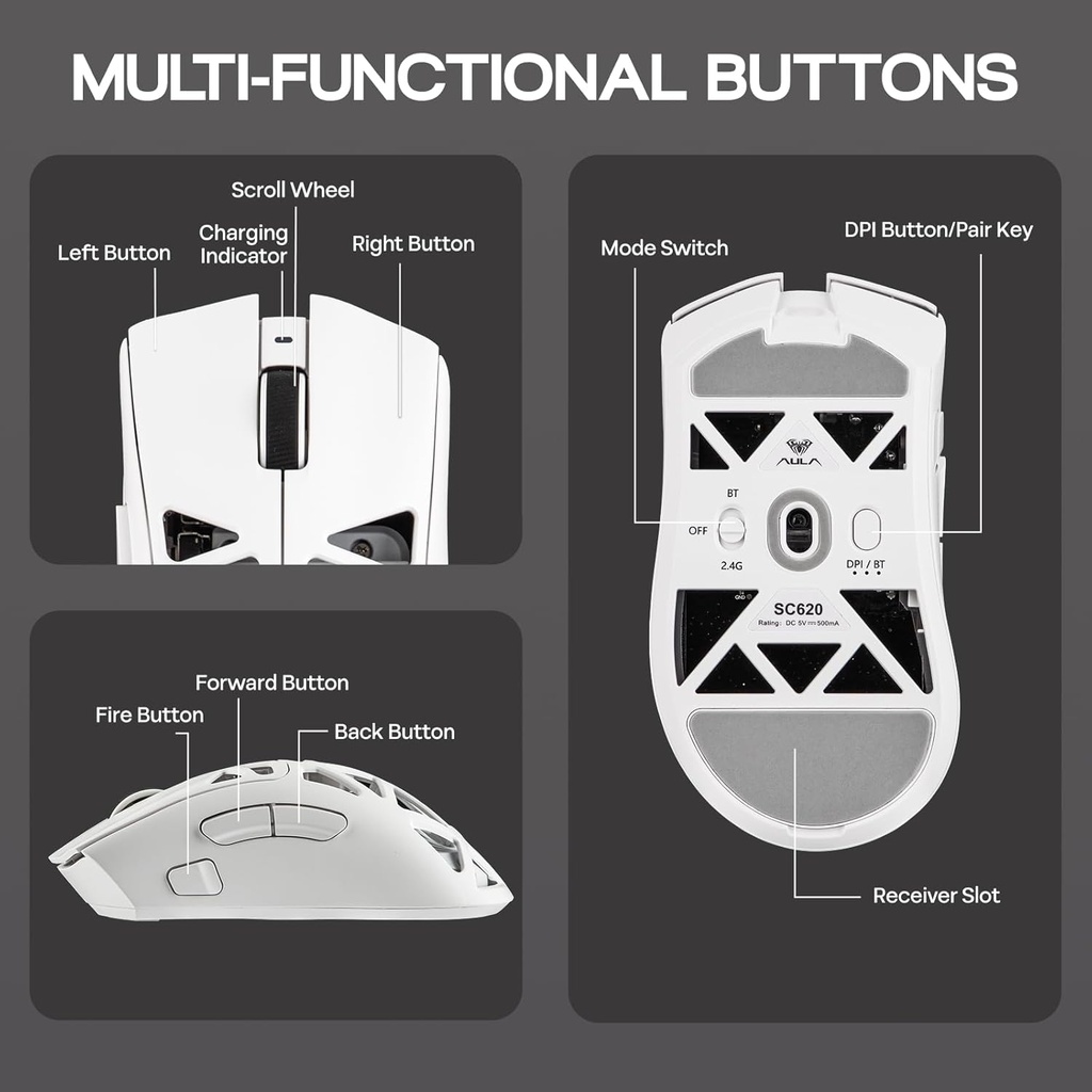 MOUSE AULA SC620 Wireless Gaming Mouse - BLACK 12,000 DPI 