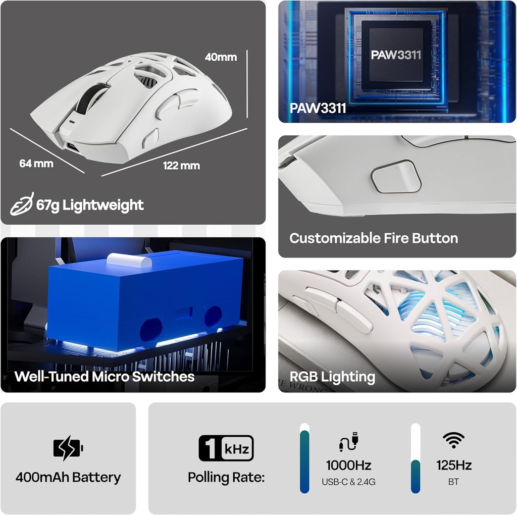 MOUSE AULA SC620 Wireless Gaming Mouse - BLACK 12,000 DPI 