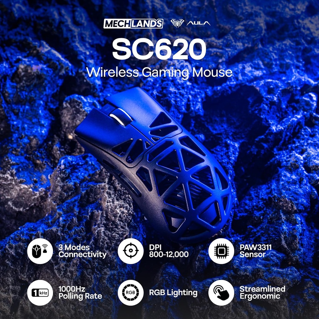 MOUSE AULA SC620 Wireless Gaming Mouse - BLACK 12,000 DPI 