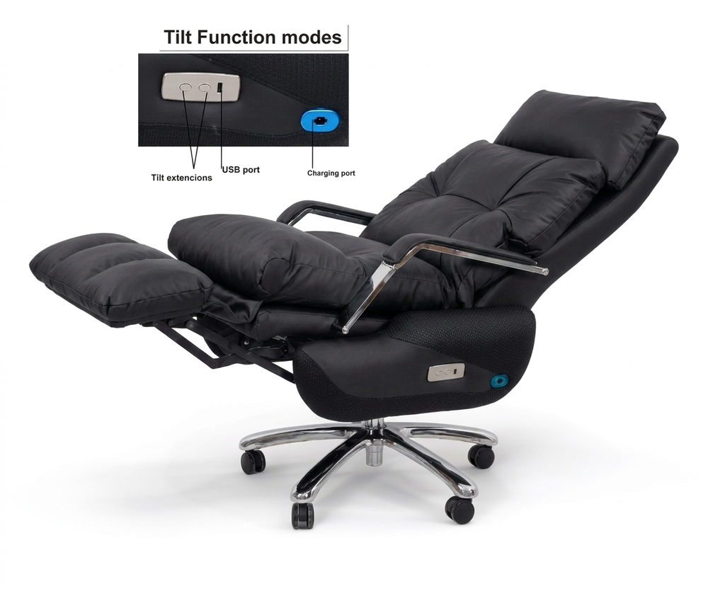 Electric Recliner Chair with Power Footrest and Rechargeable Battery for a Smart and Integrated Comfort Experience MH7338 BLACK