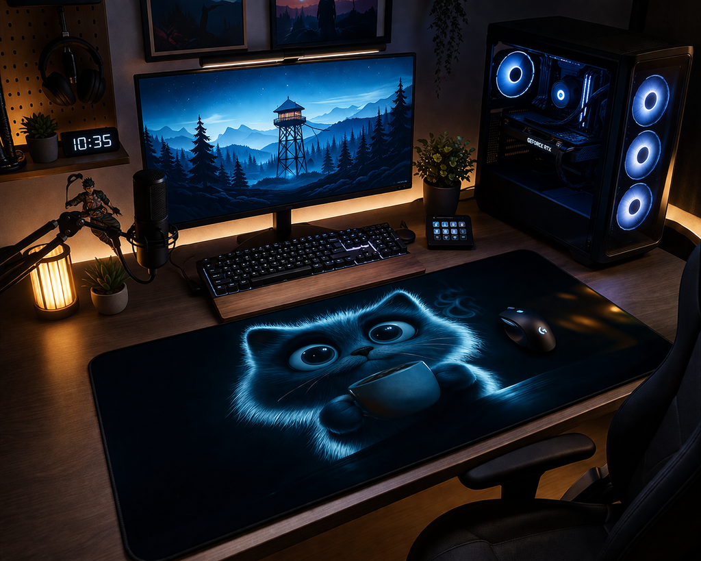 Gaming Mouse PAD XL Blue cat  80x30cm (Rough Touch )