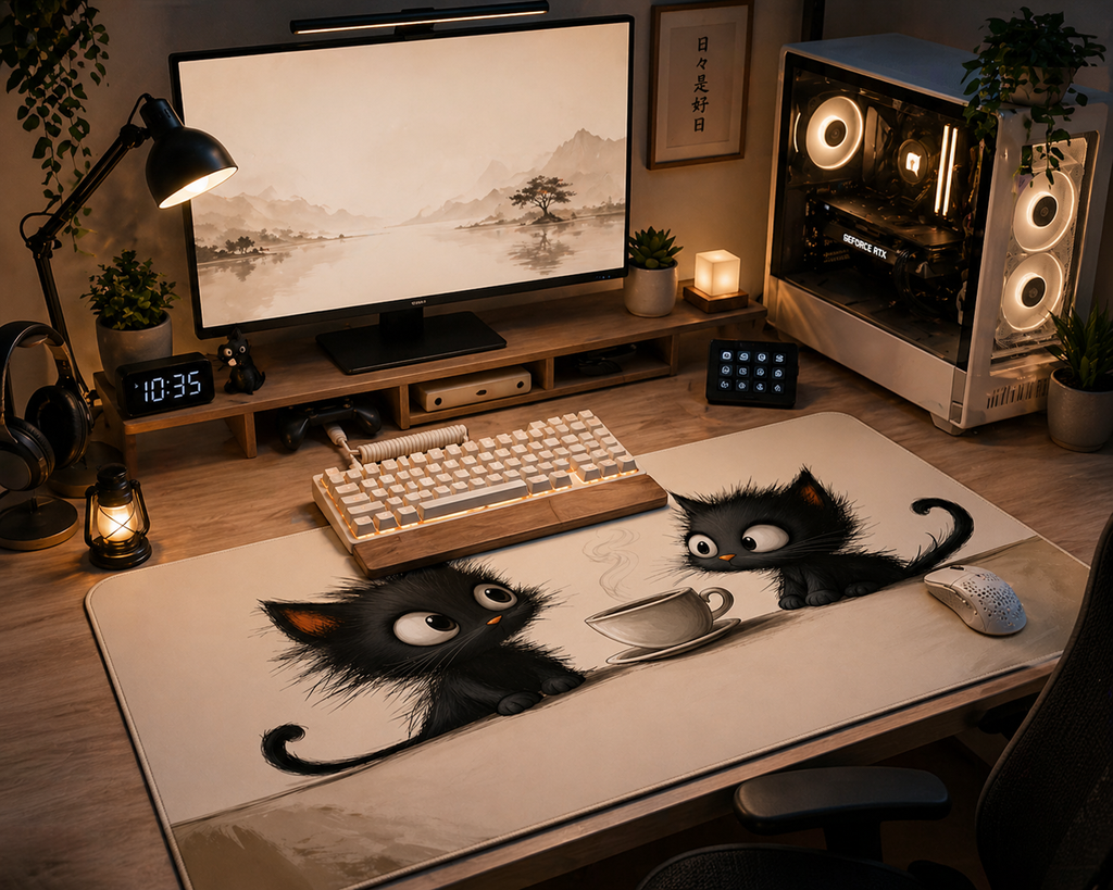 Gaming Mouse PAD 2XL 2 cat Black  90x40cm (Rough Touch )