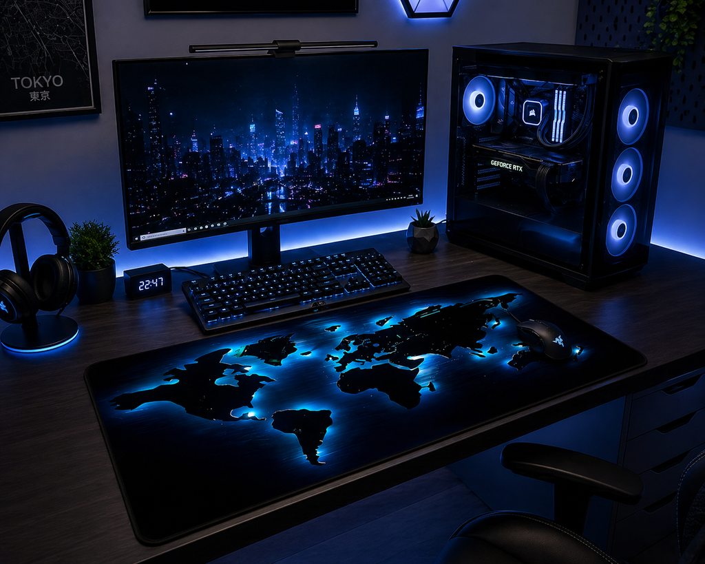 Gaming Mouse PAD 2XL World Map Design Blue 90x40cm (Rough Touch )
