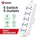 GONGNIU 5-Way Multi Plug Power Extension Cord 5M with 5 Universal Sockets