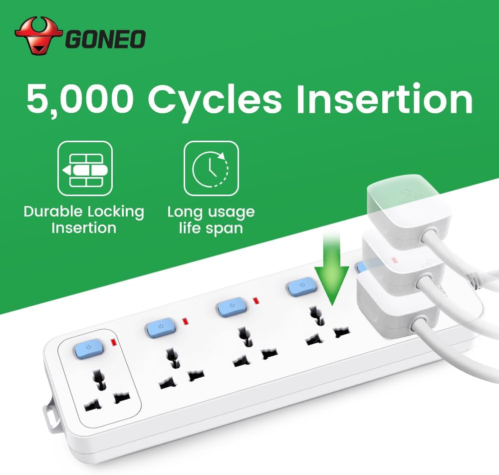GONGNIU 5-Way Multi Plug Power Extension Cord 5M with 5 Universal Sockets