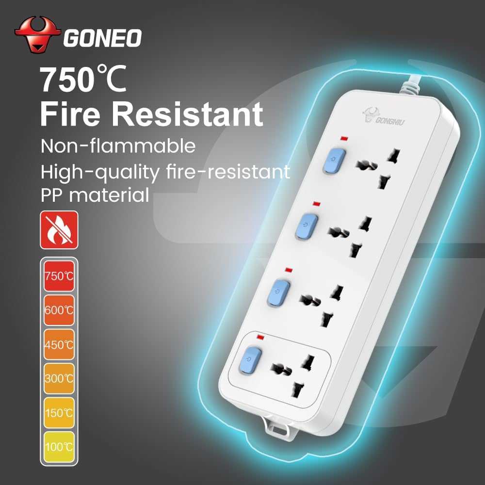 GONGNIU 5-Way Multi Plug Power Extension Cord 5M with 5 Universal Sockets