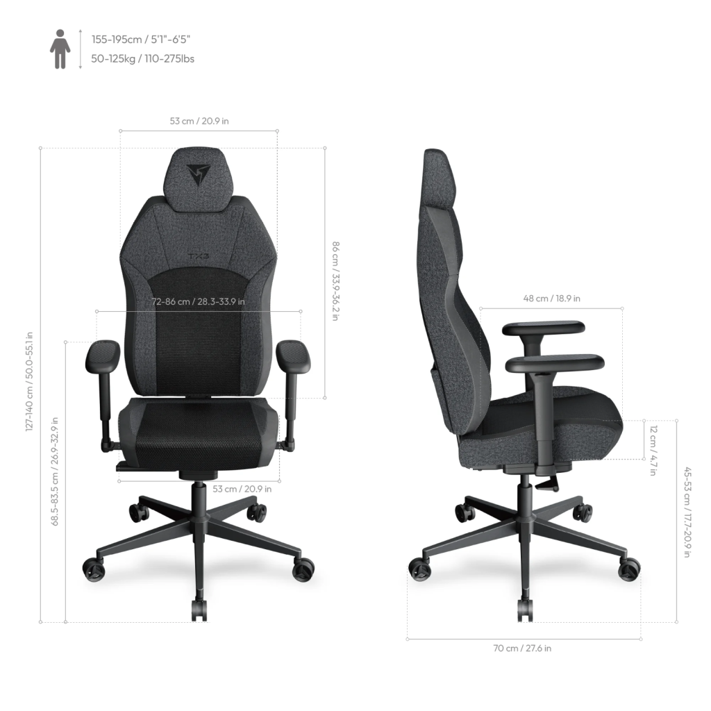 Thunderx3 SOLO 360 Mesh Gaming Chair - Black
