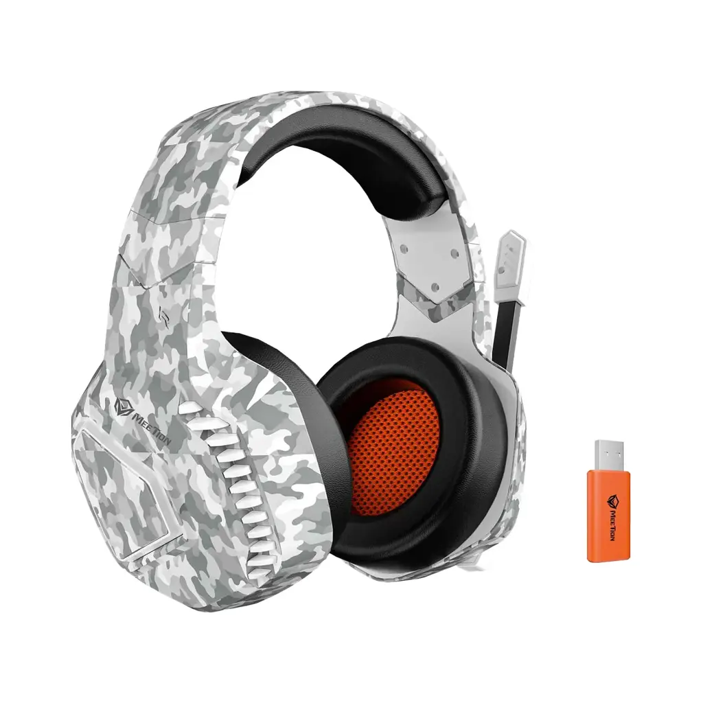 MEETION Wireless Gaming Headset White, Surround Sound, noise-cancelling microphone, three-mode: (2.4g/Bluetooth/wired) Lightweight soft white leather earmuffs MT-BTH014