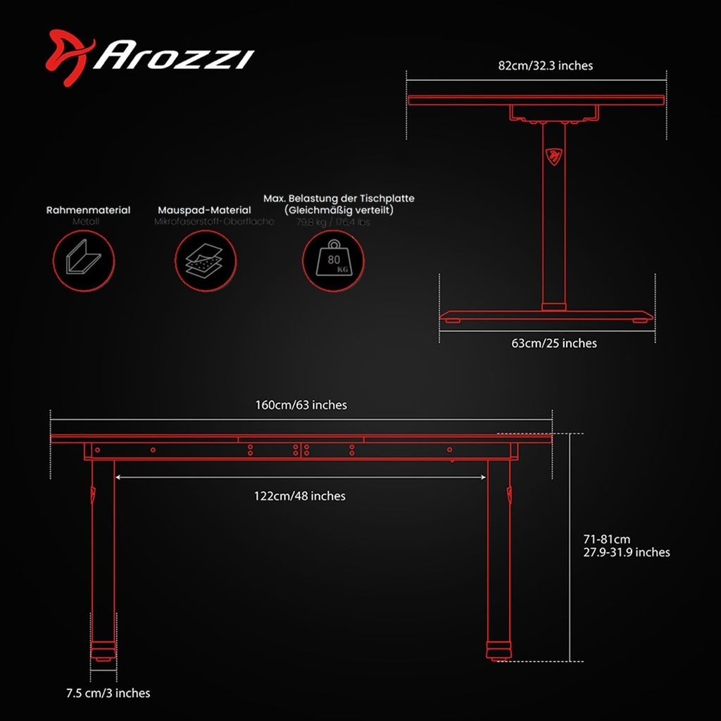Arozzi Arena Ultrawide Curved Black/Green size 160W x 81.8D x 78.7H CM Gaming Desk with Full MousePad Waterproof, Cable Management