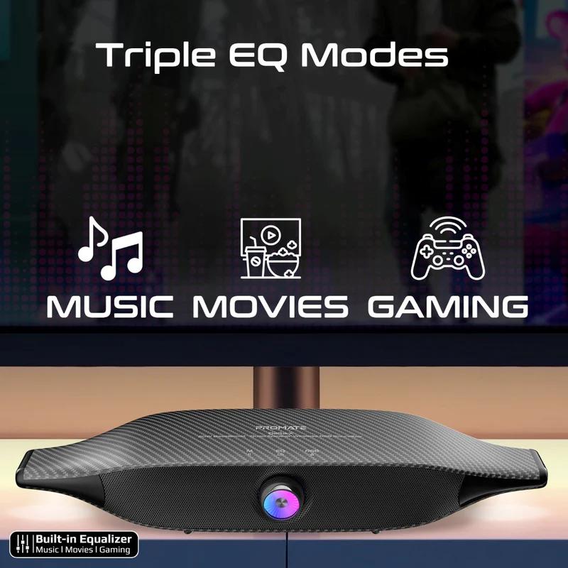 Promate 20W BassBoost™ Quad Speaker and Built-In Microphone Wireless RGB Soundbar Delta-X BLACK