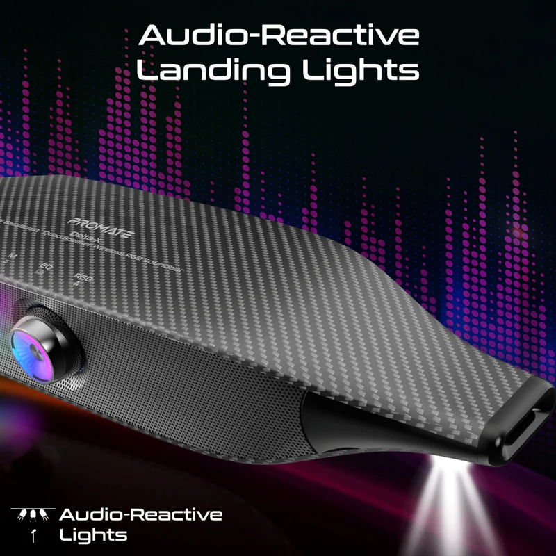 Promate 20W BassBoost™ Quad Speaker and Built-In Microphone Wireless RGB Soundbar Delta-X BLACK