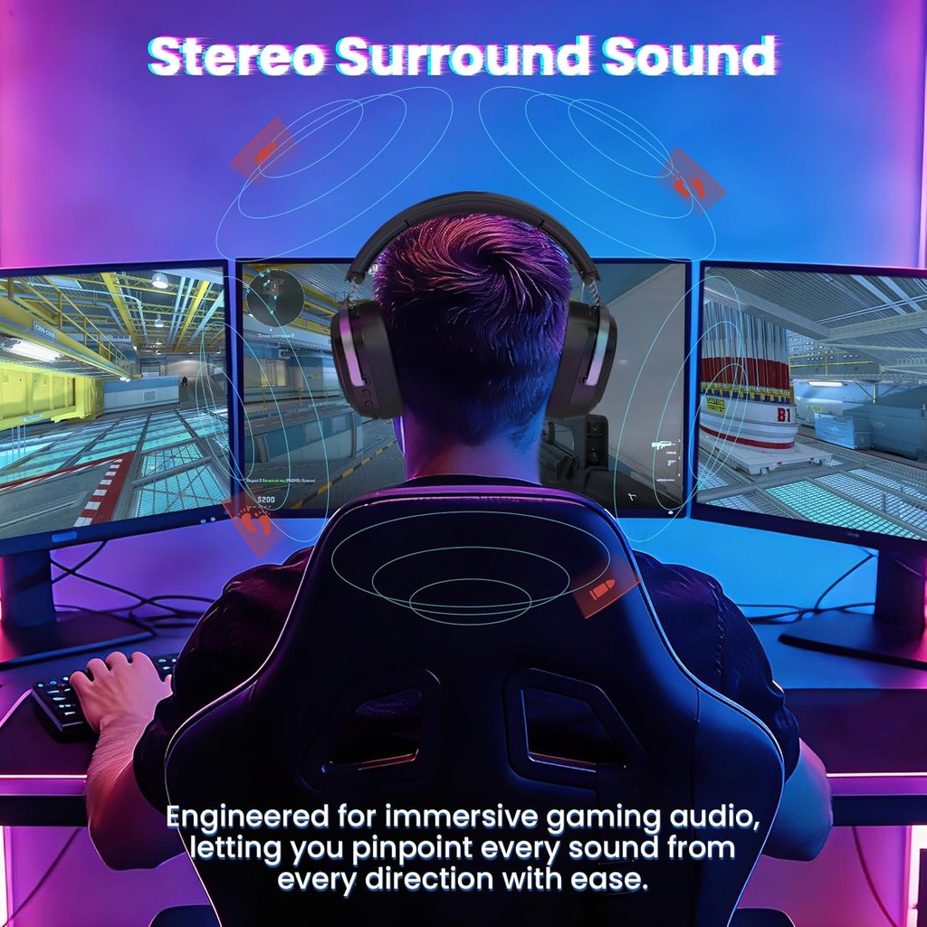 ATTACK SHARK G800 Wireless Gaming Headset Black, 1000 mAh, Detachable Mics, Aluminum alloy frame, 3D Surround Sound, 20ms low latency, 50mm Drivers,3 Modes (2.4G/Bluetooth/Wired) for PC/PS/Phone