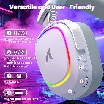ATTACK SHARK G800 Wireless Gaming Headset (WHITE), 1000 mAh, Detachable Mics, Aluminum alloy frame, 3D Surround Sound, 20ms low latency, 50mm Drivers,3 Modes (2.4G/Bluetooth/Wired) for PC/PS/Phone