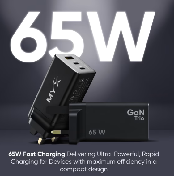 MYX PRO GaN Trio – 65W 3-in-1 Fast GaN Charger (GT65 GAN)