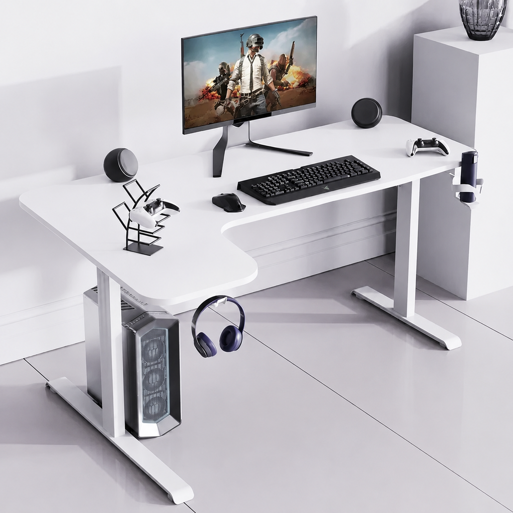 USED Gaming Desk GXG WHITE L Shaped Left L-(160) L-W, 160X60X100cm(without RGB)