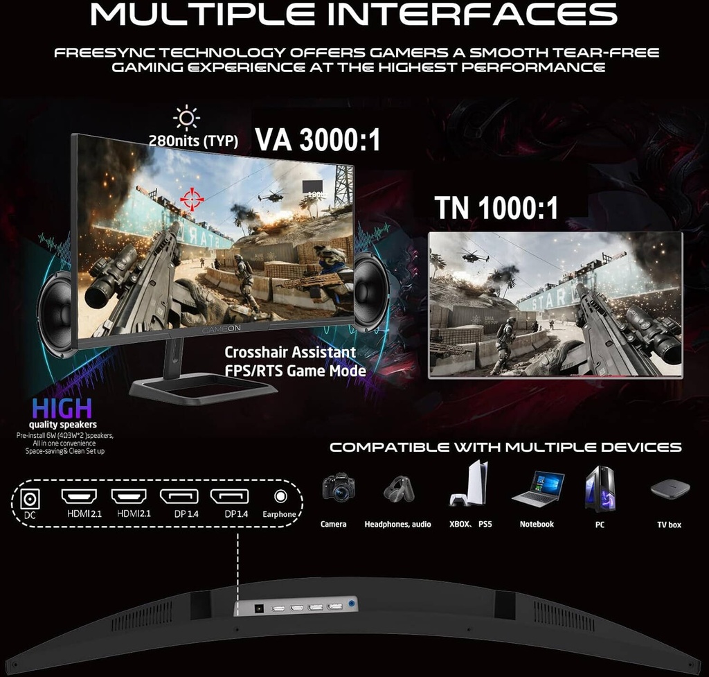 GAMEON 34" 2K CURVED 100HZ 0.5MS HDMI2.1 WITH SPEAKER - GOC34WQHD100VA