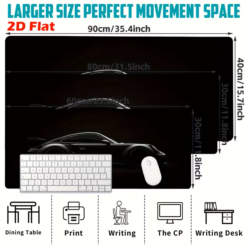 (2D Flat)Gaming Mouse Pad with Sports Car 40cm * 90cm-Black