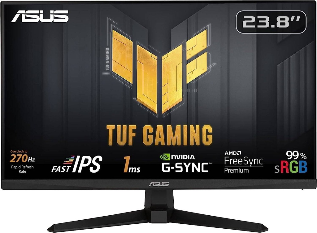 ASUS 24" 270Hz(OC) 1ms Fast IPS Display,  Refresh Rate, 2Wx2 Speakers, 99% sRGB, AMD FreeSync Premium & G-Sync Technology, TUF Gaming Monitor VG249QM1A  