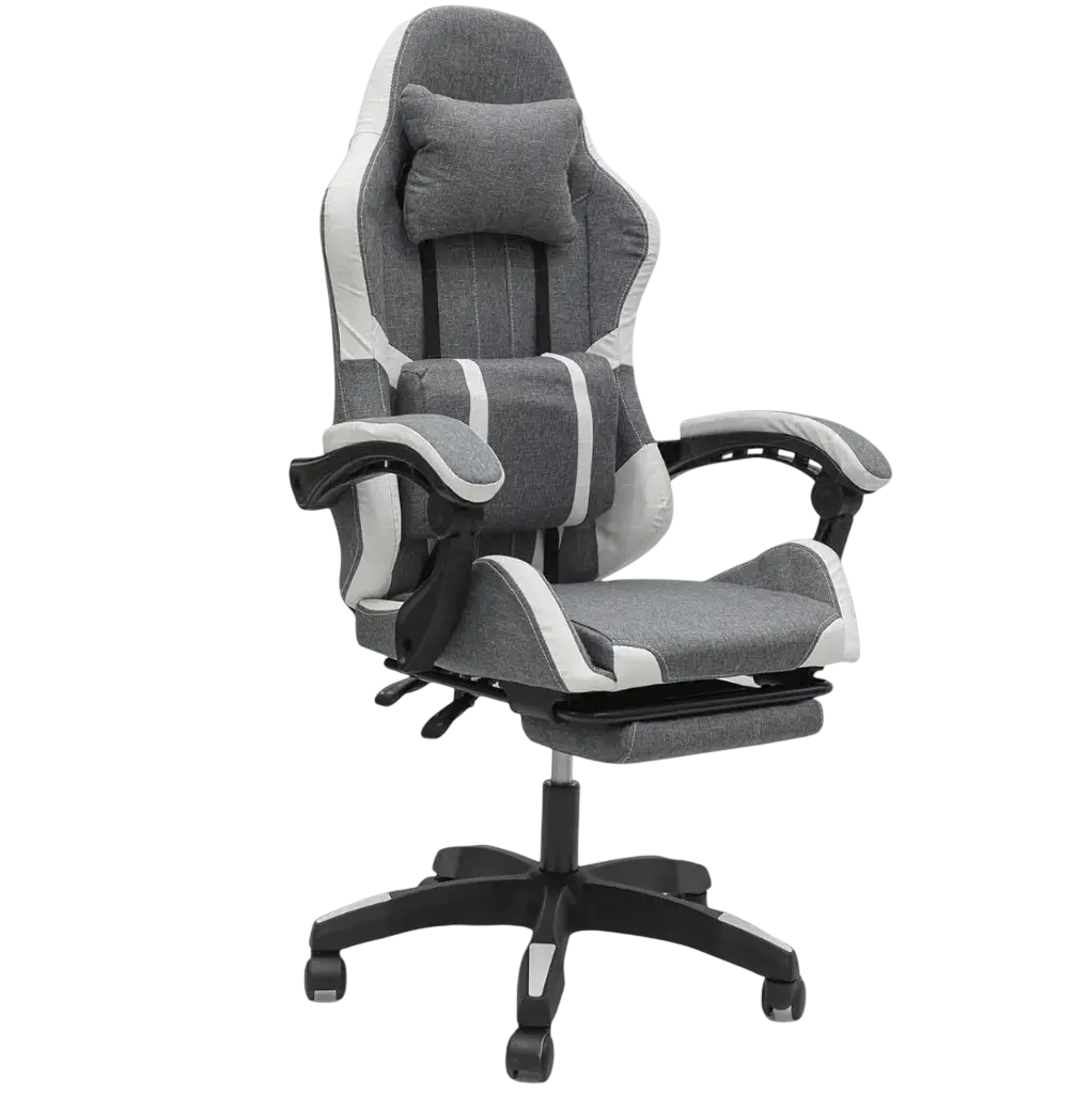 Gaming Chair fabric Gray/White with Footrest 34FR 2207