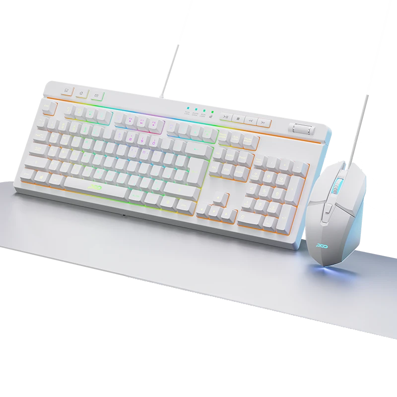 PCD Membrane Gaming Combo Keyboard, Mouse & MousePad KIT RGB KM-110WT - White