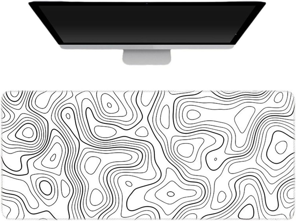 ECVV Gaming Mouse Pad XL - 80x30cm（White with Black Topographic Line）