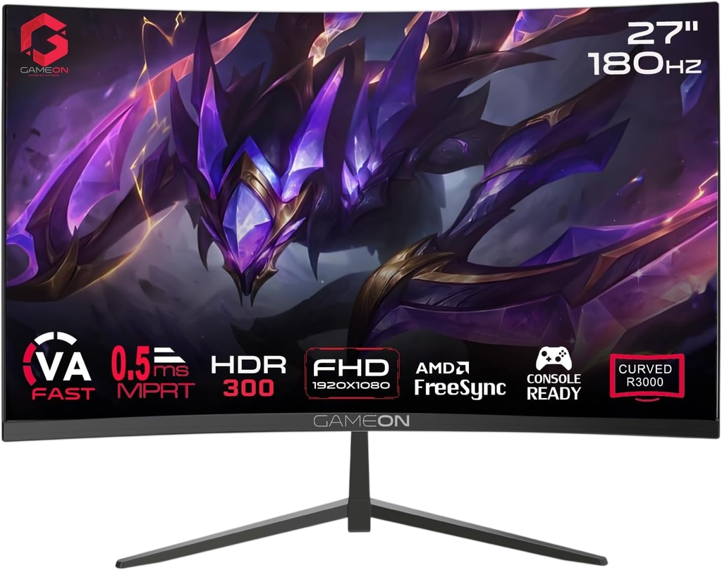 GAMEON 27" FHD 180Hz, 0.5ms, HDMI 2.1, Curved Gaming Monitor GOC27F180VA Pro Series