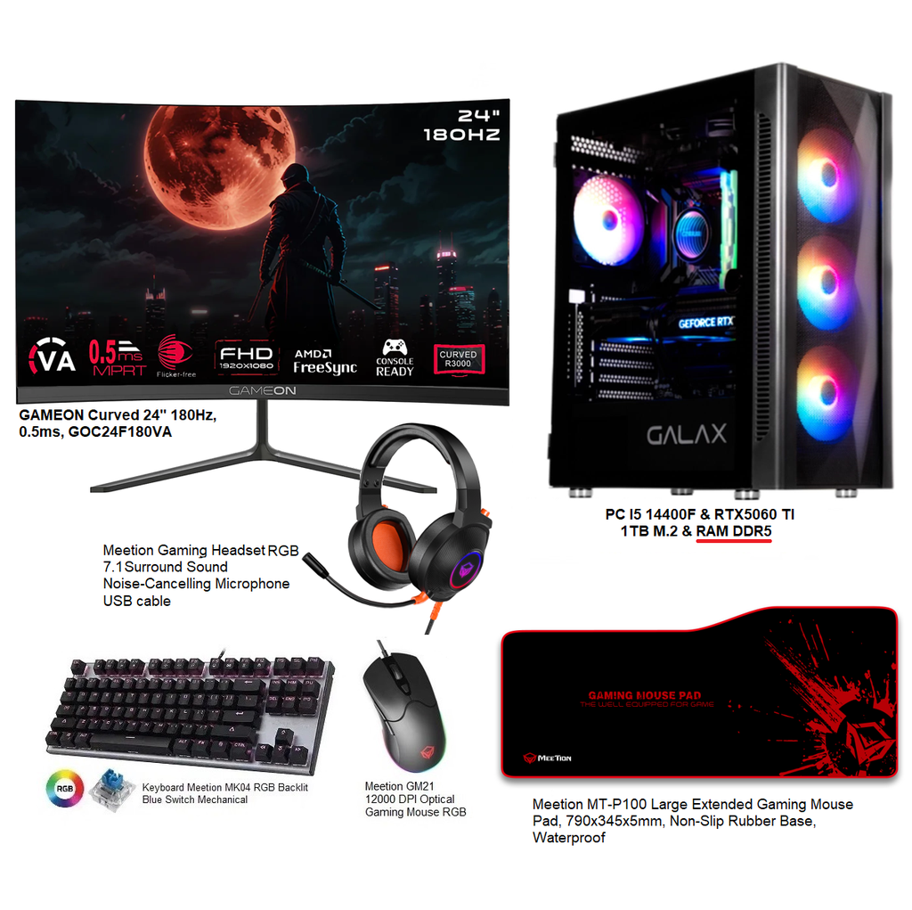 Gaming setup PC I5 14400F & GeForce RTX 5060 Ti GDDR7 & RAM DDR5