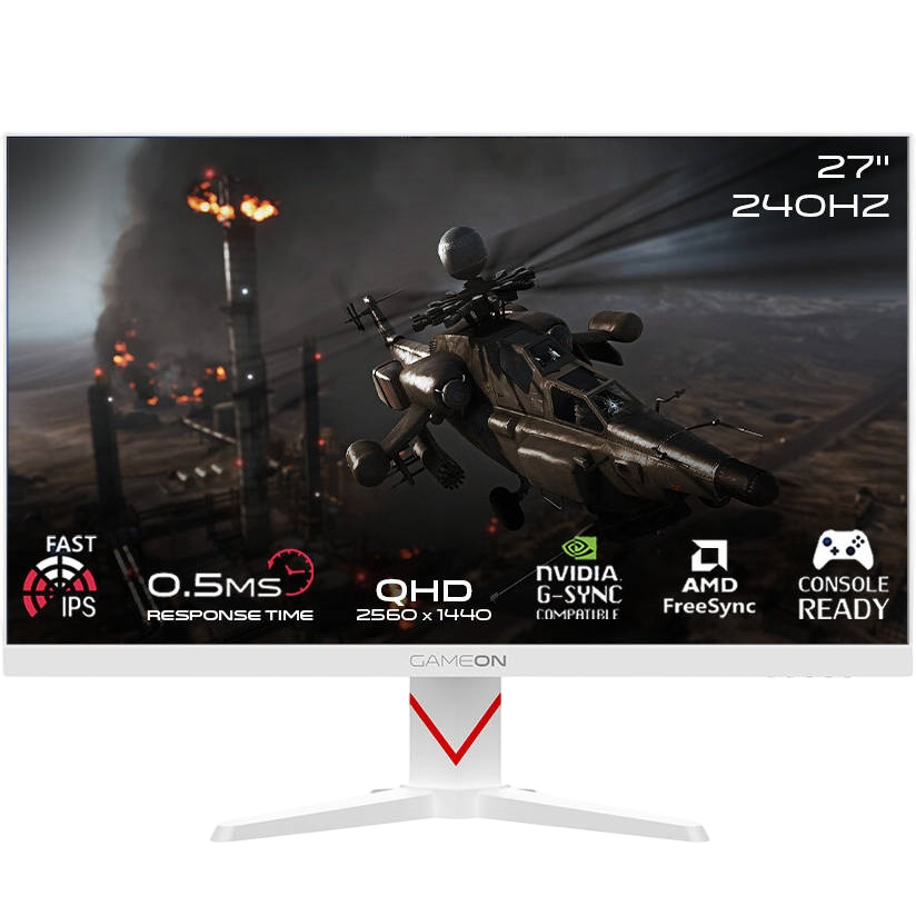 GAMEON 27" WHITE 2K 240Hz, 0.5ms Response Time, IPS Display, HDR400, RGB Backlight, Speakers| GOAD27QHD240IPS