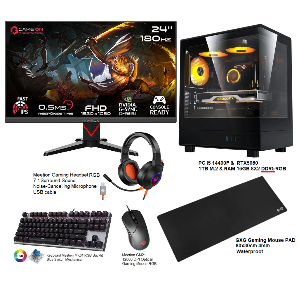 Gaming setup PC I5 14400F & RTX5060 GDDR7 & RAM DDR5 