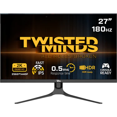 Twisted Minds Blaze Series Flat 27" QHD - 180HZ 0.5MS Fast IPS HDMI 2.1 Gaming Monitor - TM27QHD180IPS 