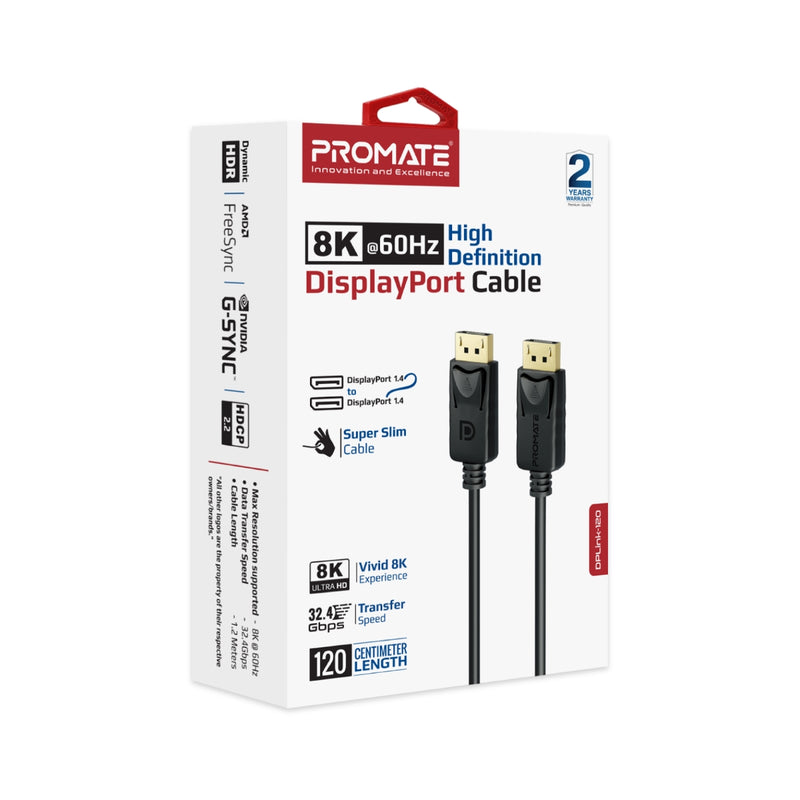 Promate DisplayPort Cable 8K60Hz Display 1.2m , DPLink-120