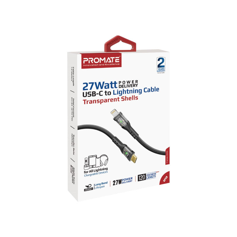 Promate USB-C to Lightning Cable TransLine-CC.BLACK