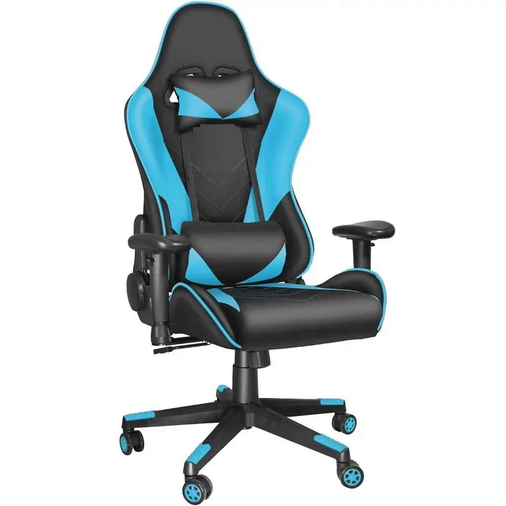 Gaming Chair Leather with Adjustable Backrest, Headrest and Lumbar Support (BLUE AND BLACK) 1006 