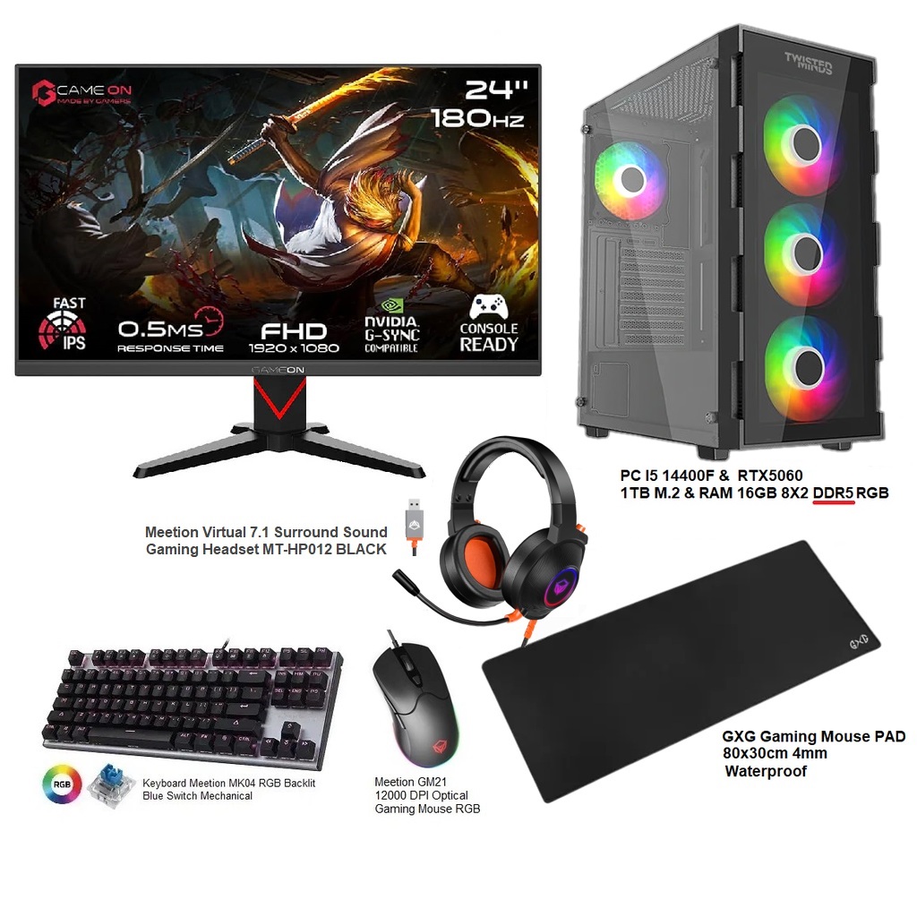 Gaming setup PC I5 14400F & RTX5060 GDDR7 & RAM DDR5 