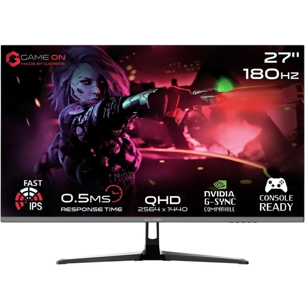 GAMEON 27" 2K 27, 180Hz, 0.5ms, QHD IPS Panel, 2.1 HDMI, G-Sync & FreeSync, HDR, Gaming Monitor GOPS27QHD180IPS