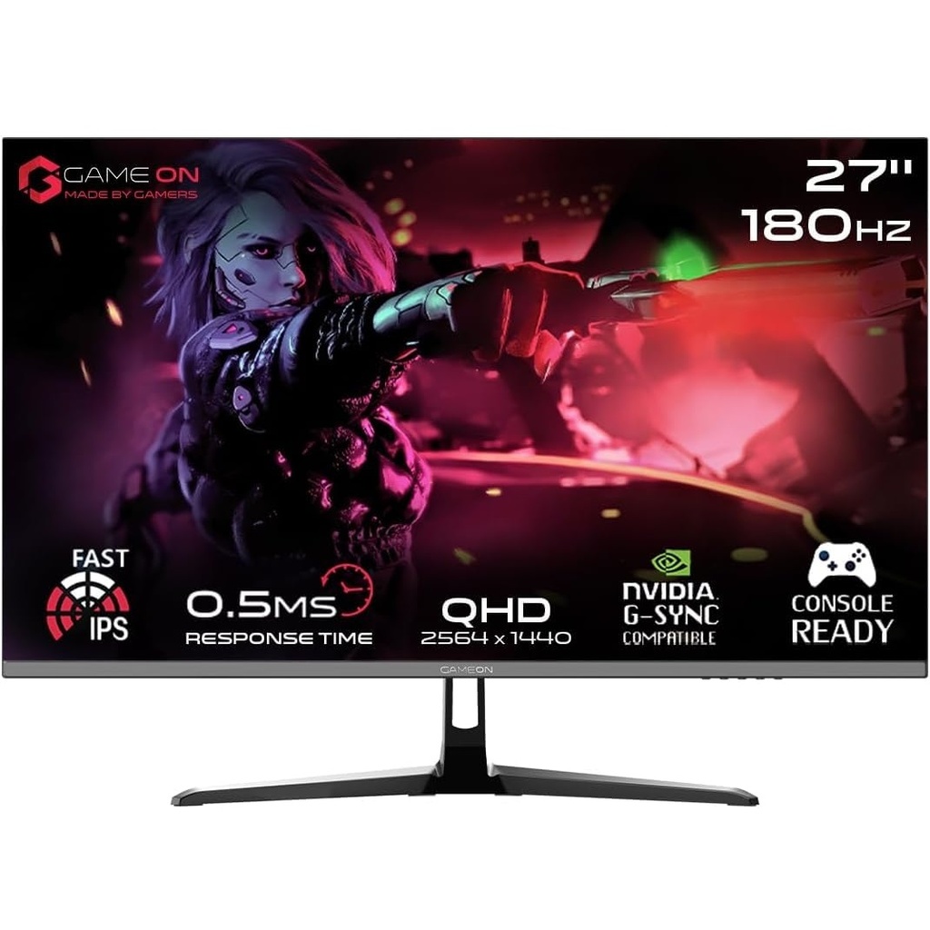 GAMEON 27" 2K 27, 180Hz, 0.5ms, QHD IPS Panel, 2.1 HDMI, G-Sync & FreeSync, HDR, Gaming Monitor GOPS27QHD180IPS