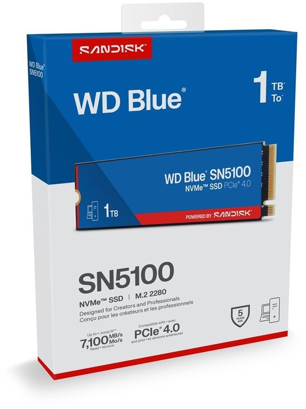 1TB M.2 NVMe WD Blue SN5100 SSD PCIe Gen 4.0 Up to 7100 MB/s Read