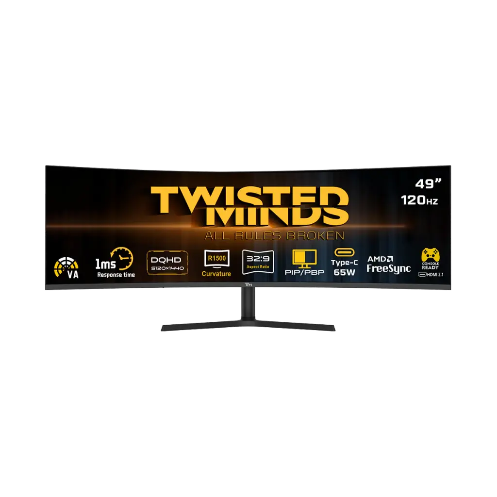 Twisted Minds 49" WQHD (5120×1440) 120Hz, 1ms, HDR10, HDMI 2.1, curved 1500R, Built-in dual speakers (2 × 3W) Gaming Monitor - TM49CDQHDVA