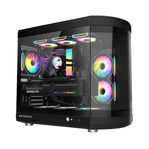 Tortox Vidrio ATX Full Tower Case, 6 Pre-Installed ARGB Fans, BLACK