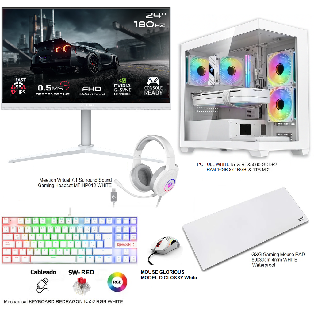 Gaming PC Bundle FULL WHITE I5 14400f & RTX5060 OC GDDR6