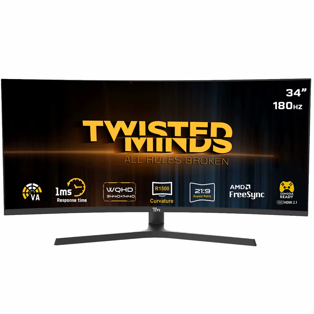 Twisted Minds 34" 2K 180HZ 1ms CURVE WQHD Gaming Monitor Eclipse Series TM34CWQHDVA