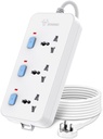 Compact 3 Outlet Power Strip with Individual On/Off Switches & Indicators – 3 Meter Cord, High Joules Surge Protector for Home, Office, Travel & Small Appliancescs (3 SOCKETS-5M) 