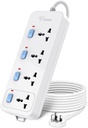 Compact 3 Outlet Power Strip with Individual On/Off Switches & Indicators – 3 Meter Cord, High Joules Surge Protector for Home, Office, Travel & Small Appliancescs (4 SOCKETS-5M) 